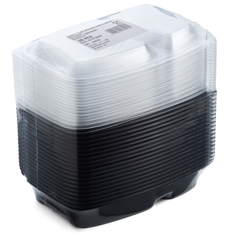 Set - 20pack 920ml Black pp tray 2 comp w/reverse handles - euro pal