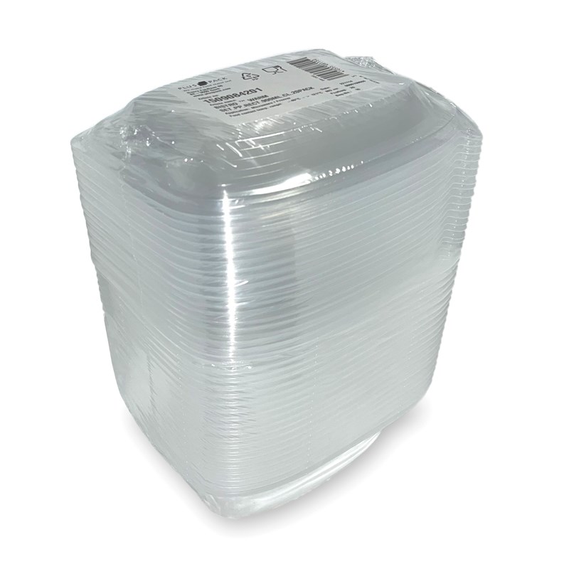 Set - 20pack 900ml Clear pp tray w/reverse handles and lid - euro pal