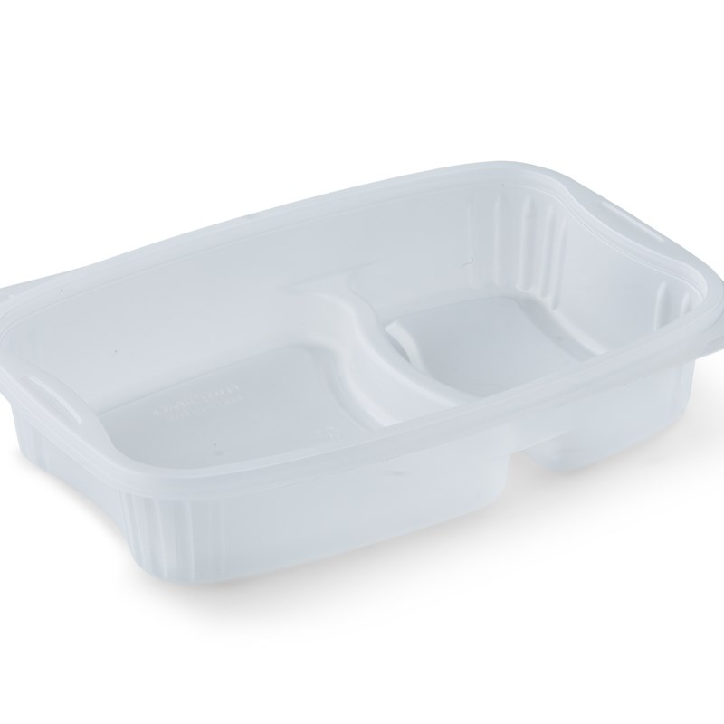 1170ml Clear pp tray 2 comp w/reverse handles - euro pal